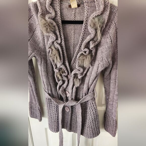 Feline Fancy Sweater Faux Fur gray CROCHET Size Small - Picture 5 of 10